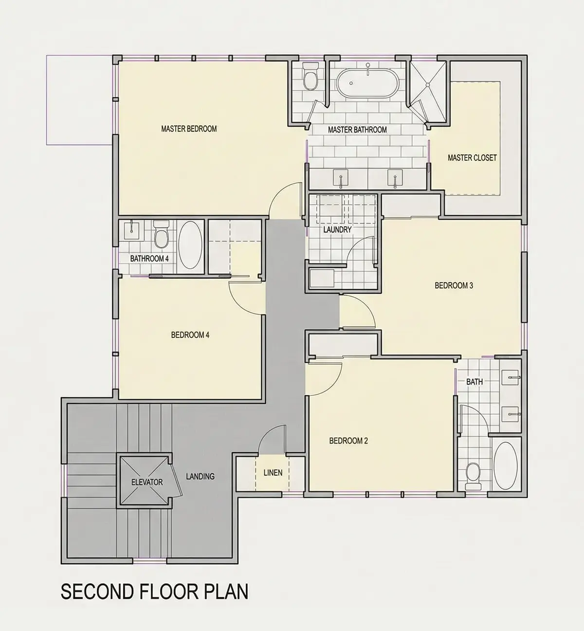 2. stāvs 26 – Trīsstāvu mājas projekts 351 m², 5 Guļamistabas — 70598R