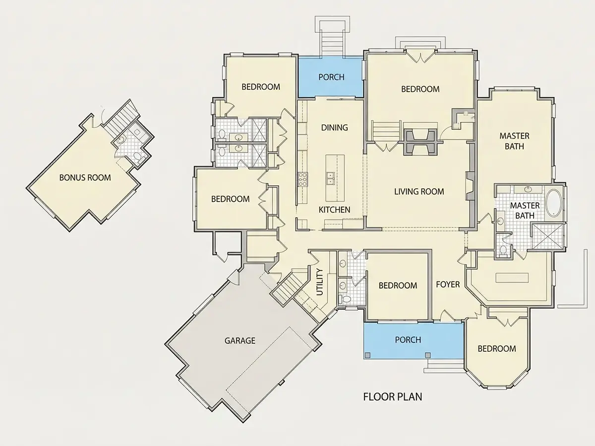 1. stāvs 9 – Vienstāva mājas projekts 400 m², 4 Guļamistabas — 98458R