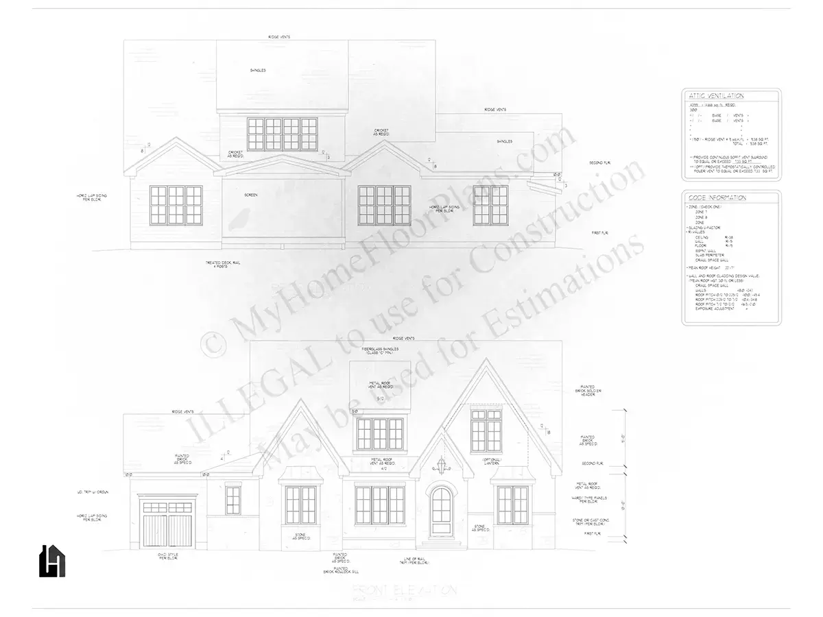 Fasādes 9 – Mājas projekts ar mansardu 429 m², 6 Guļamistabas — 85530R