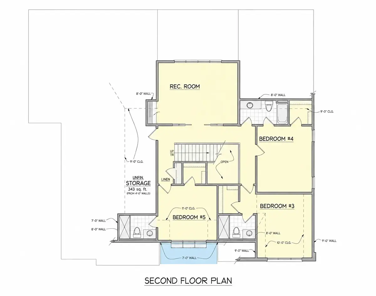 2. stāvs 26 – Divstāvu mājas projekts 384 m², 5 Guļamistabas — 35974R