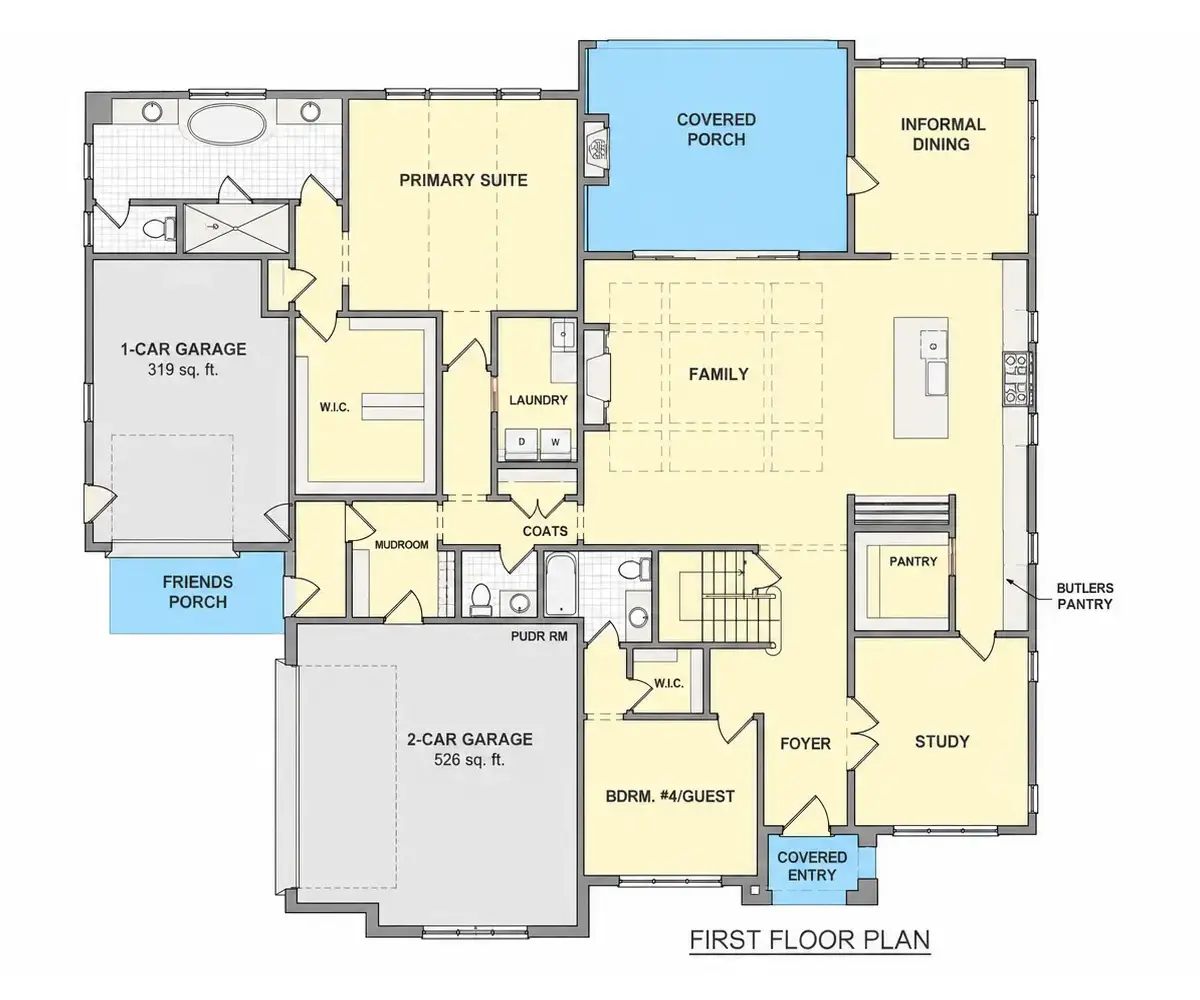 1. stāvs 18 – Divstāvu mājas projekts 397 m², 4 Guļamistabas — 38077R