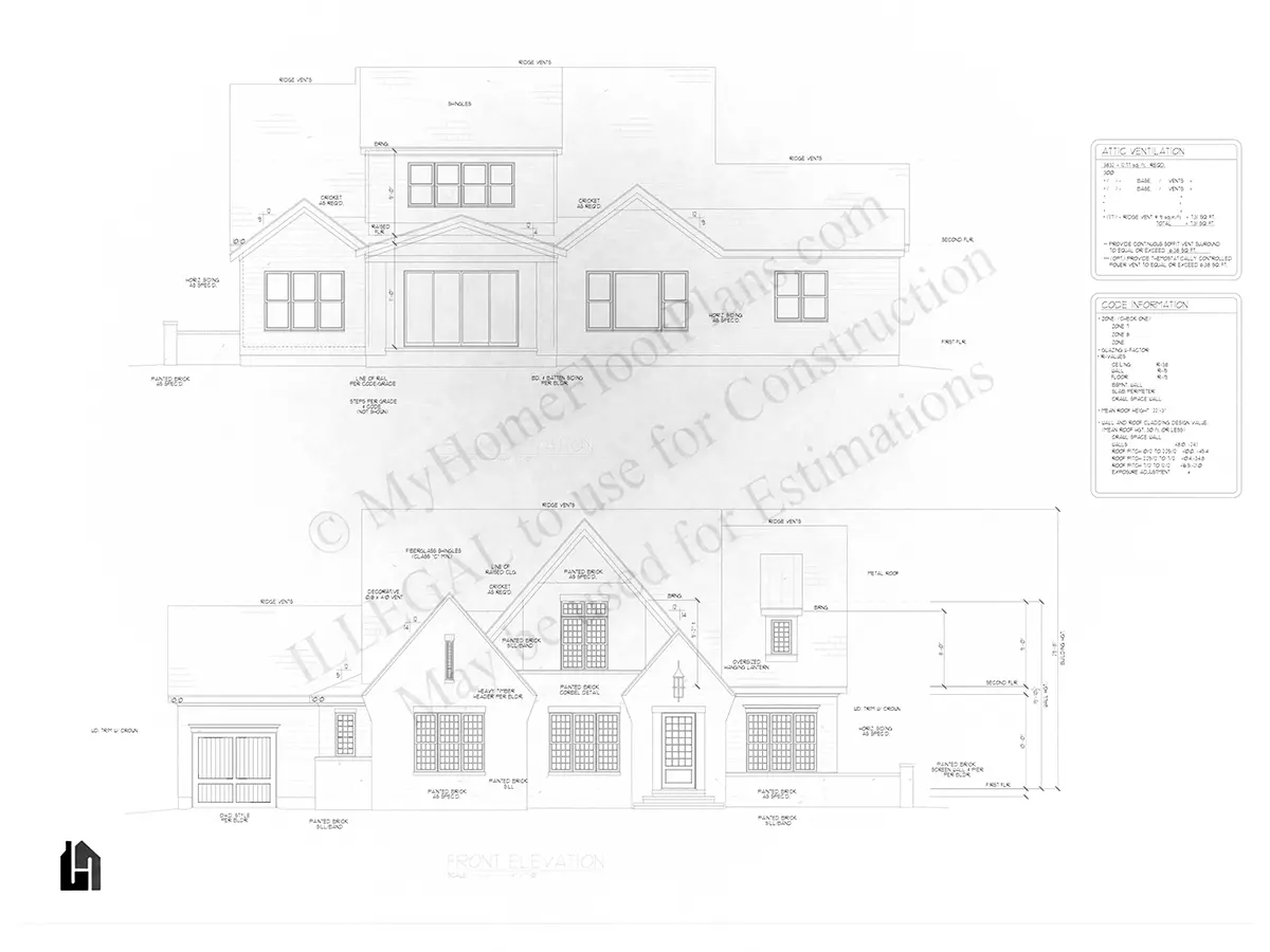 Fasādes 16 – Divstāvu mājas projekts 397 m², 4 Guļamistabas — 38077R