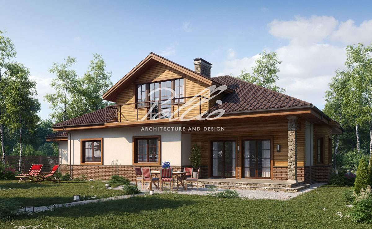 Mājas projekts ar mansardu 268 m² bez garāžas ar mājas kinozāli un 3 guļamistabām