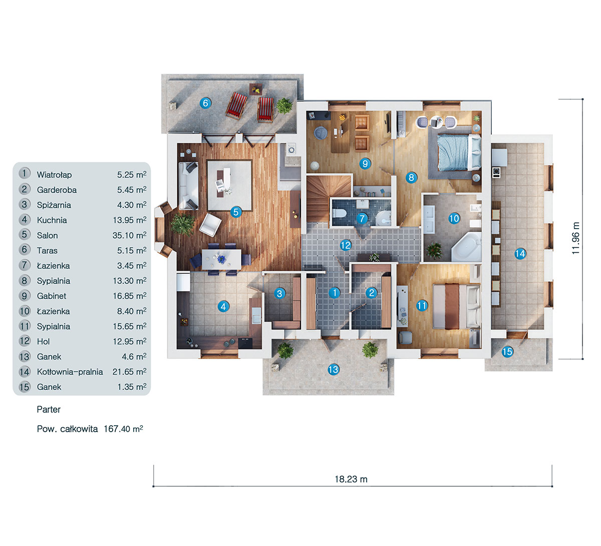 Mājas projekts ar mansardu 268 m² bez garāžas ar mājas kinozāli un 3 guļamistabām