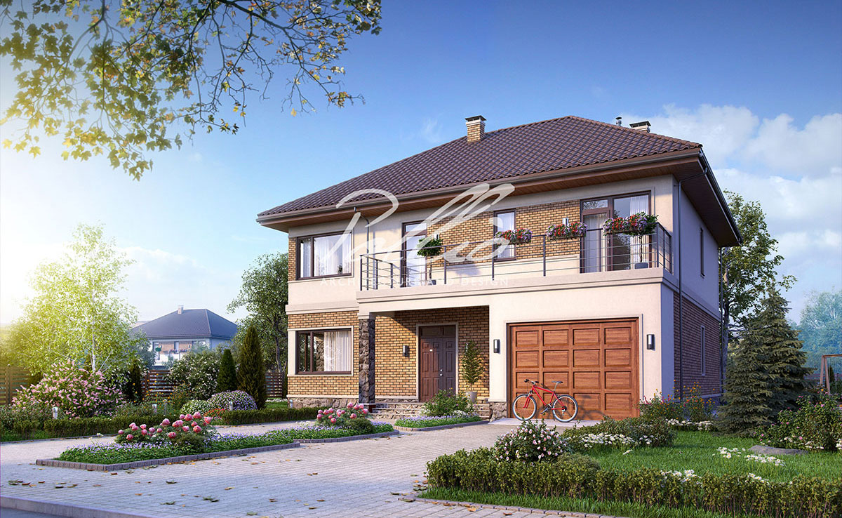 Divstāvu mājas projekts 245 m²: 3 Guļamistabas, Darba istaba, 3 Vannasistabas, Atvērta virtuve, Garāža