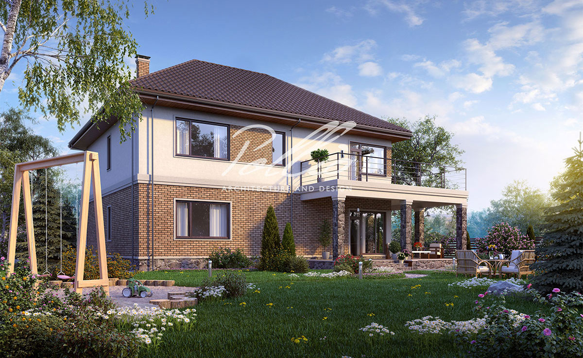 Divstāvu mājas projekts 245 m²: 3 Guļamistabas, Darba istaba, 3 Vannasistabas, Atvērta virtuve, Garāža