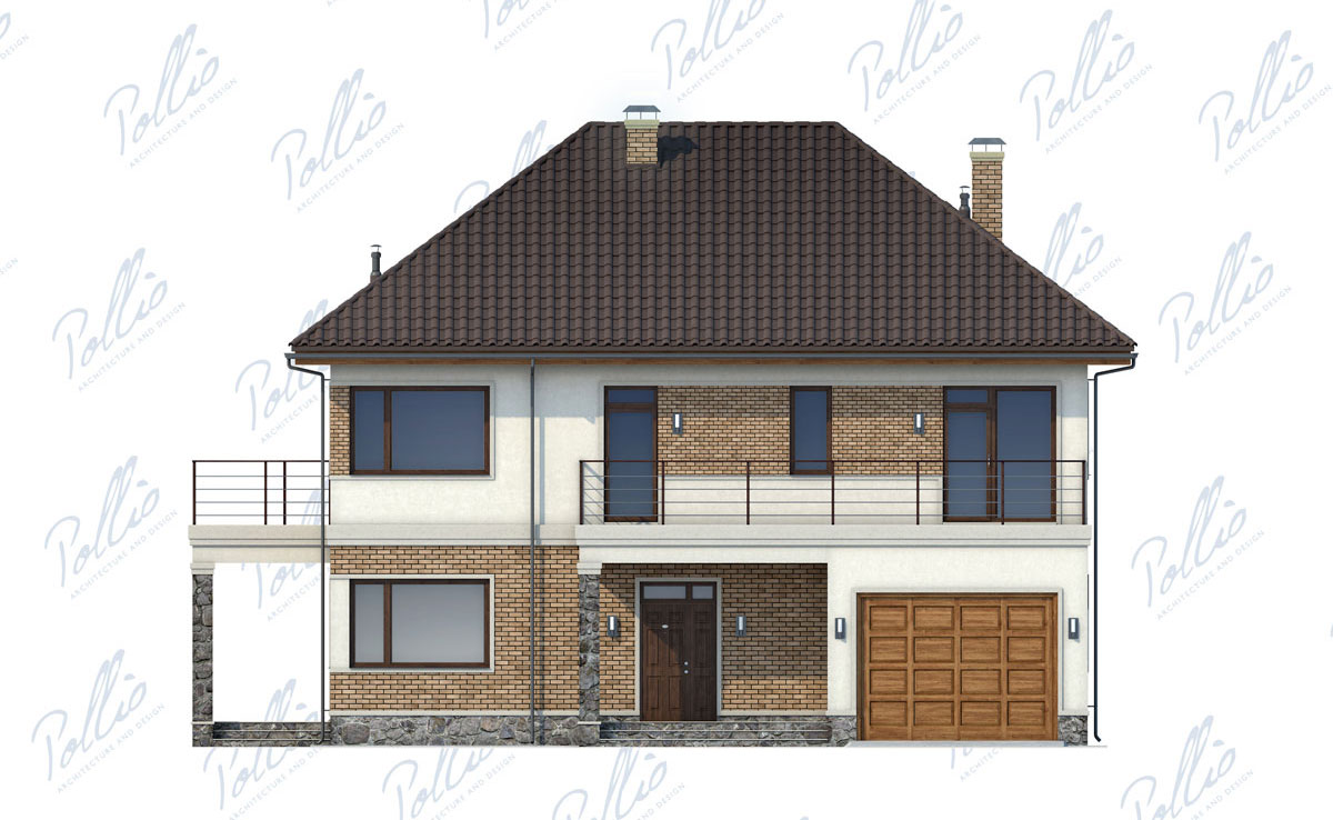 Divstāvu mājas projekts 245 m²: 3 Guļamistabas, Darba istaba, 3 Vannasistabas, Atvērta virtuve, Garāža