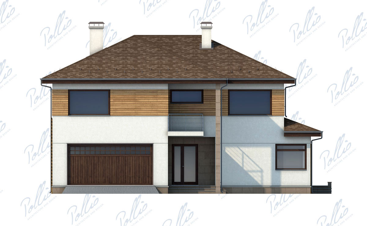 Divstāvu mājas projekts 234 m²: 3 Guļamistabas, Darba istaba, 3 Vannasistabas, Atvērta virtuve, Garāža