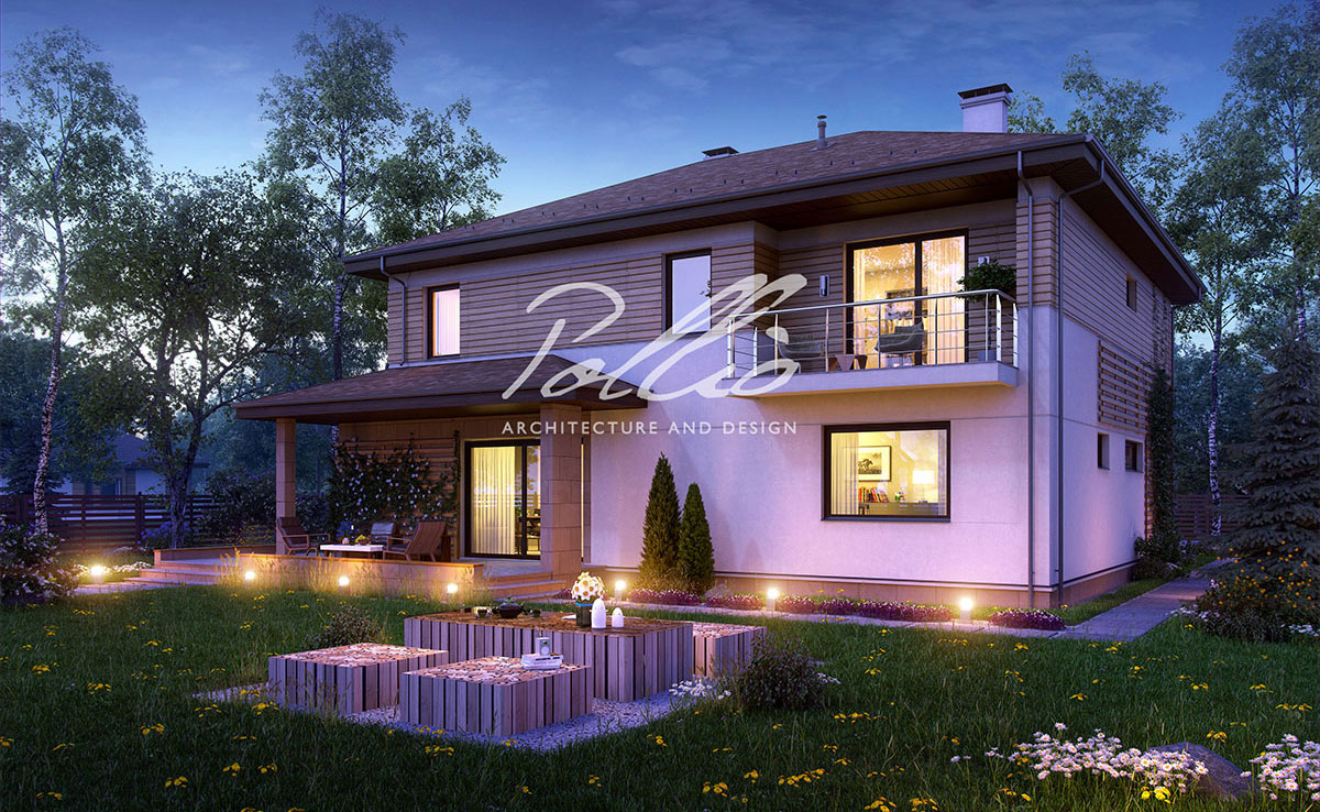 Divstāvu mājas projekts 234 m²: 3 Guļamistabas, Darba istaba, 3 Vannasistabas, Atvērta virtuve, Garāža