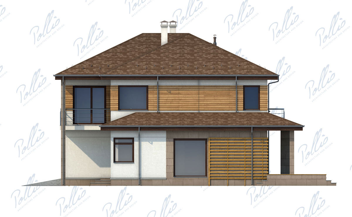 Divstāvu mājas projekts 234 m²: 3 Guļamistabas, Darba istaba, 3 Vannasistabas, Atvērta virtuve, Garāža