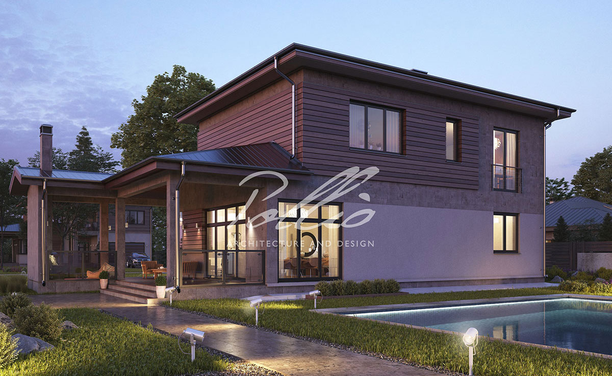 Divstāvu mājas projekts 236 m²: 4 Guļamistabas, Darba istaba, 3 Vannasistabas, Atvērta virtuve, Garāža