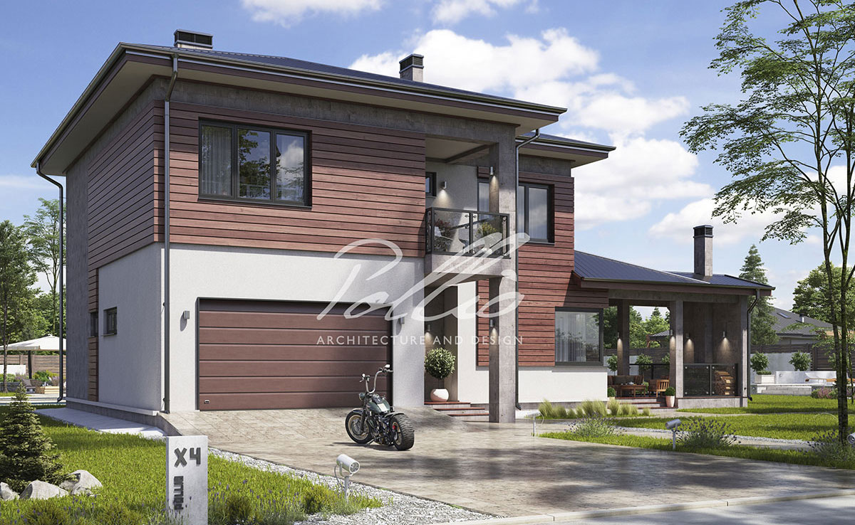 Divstāvu mājas projekts 236 m²: 4 Guļamistabas, Darba istaba, 3 Vannasistabas, Atvērta virtuve, Garāža