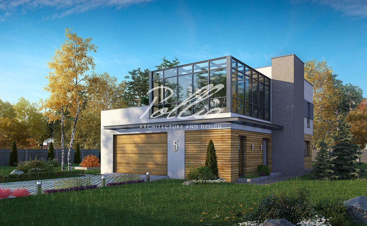 Divstāvu mājas projekts 216 m²: 3 Guļamistabas, Darba istaba, 3 Vannasistabas, Atvērta virtuve, Garāža