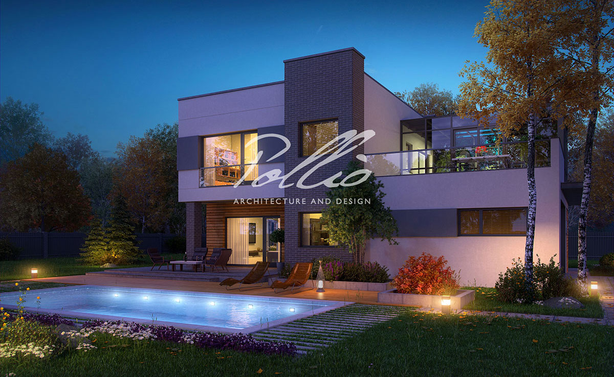 Divstāvu mājas projekts 216 m²: 3 Guļamistabas, Darba istaba, 3 Vannasistabas, Atvērta virtuve, Garāža