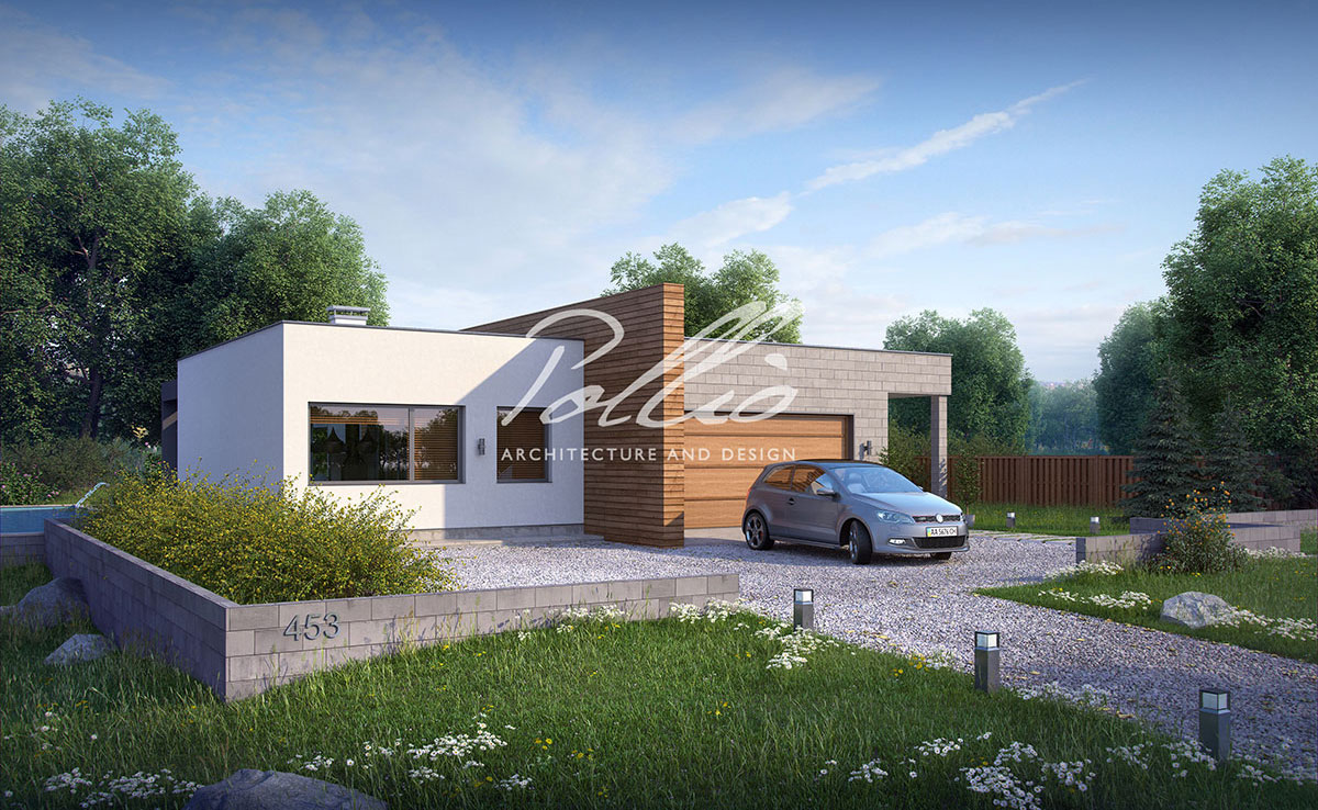 Vienstāva mājas projekts 203 m²: 3 Guļamistabas, Darba istaba, 3 Vannasistabas, Atvērta virtuve, Garāža