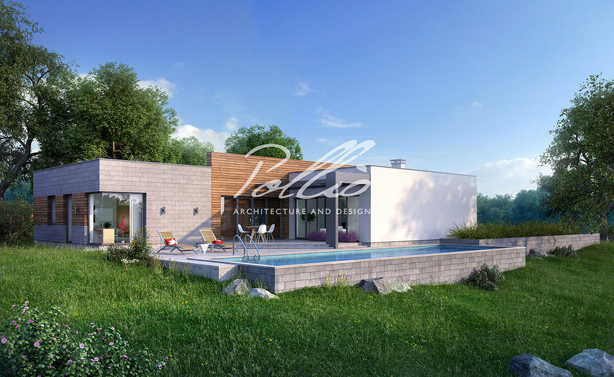 Vienstāva mājas projekts 203 m²: 3 Guļamistabas, Darba istaba, 3 Vannasistabas, Atvērta virtuve, Garāža