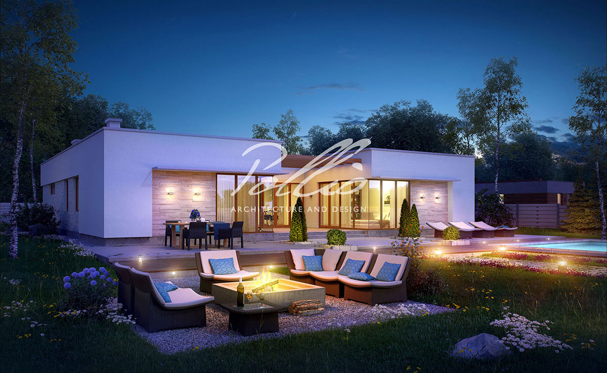Vienstāva mājas projekts 233 m²: 3 Guļamistabas, Darba istaba, 3 Vannasistabas, Atvērta virtuve, Garāža