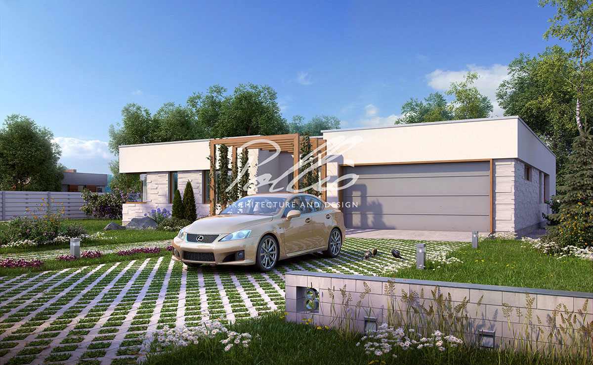 Vienstāva mājas projekts 233 m²: 3 Guļamistabas, Darba istaba, 3 Vannasistabas, Atvērta virtuve, Garāža