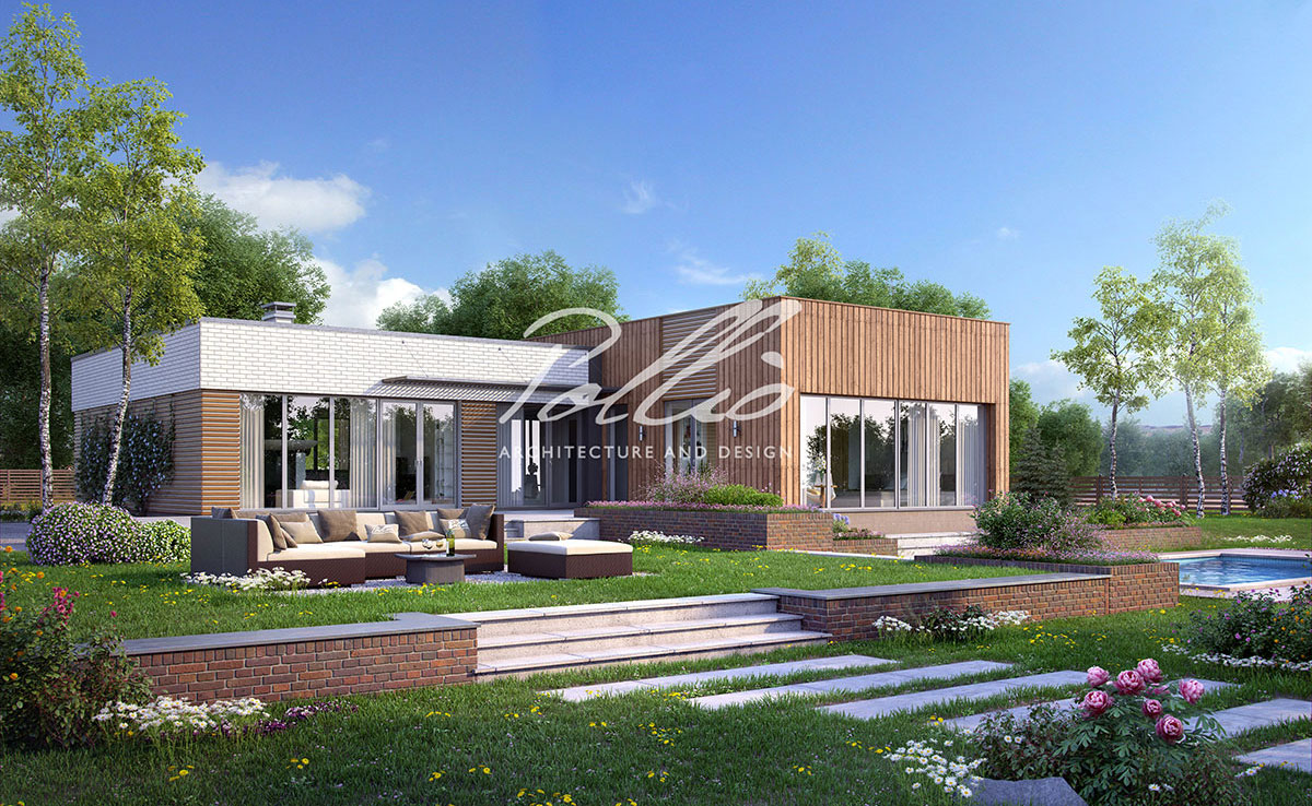 Vienstāva mājas projekts 217 m²: 3 Guļamistabas, Darba istaba, 4 Vannasistabas, Atvērta virtuve, bez Garāžas