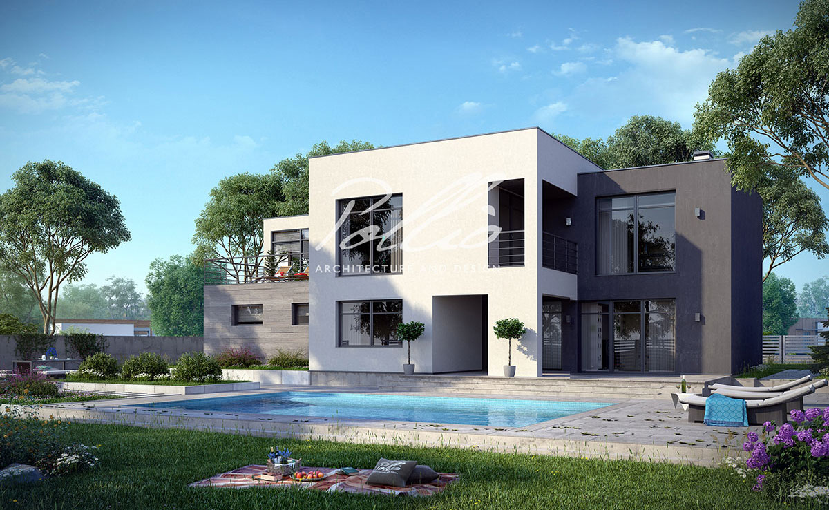 Divstāvu mājas projekts 263 m²: 3 Guļamistabas, Darba istaba, 3 Vannasistabas, Atvērta virtuve, Garāža