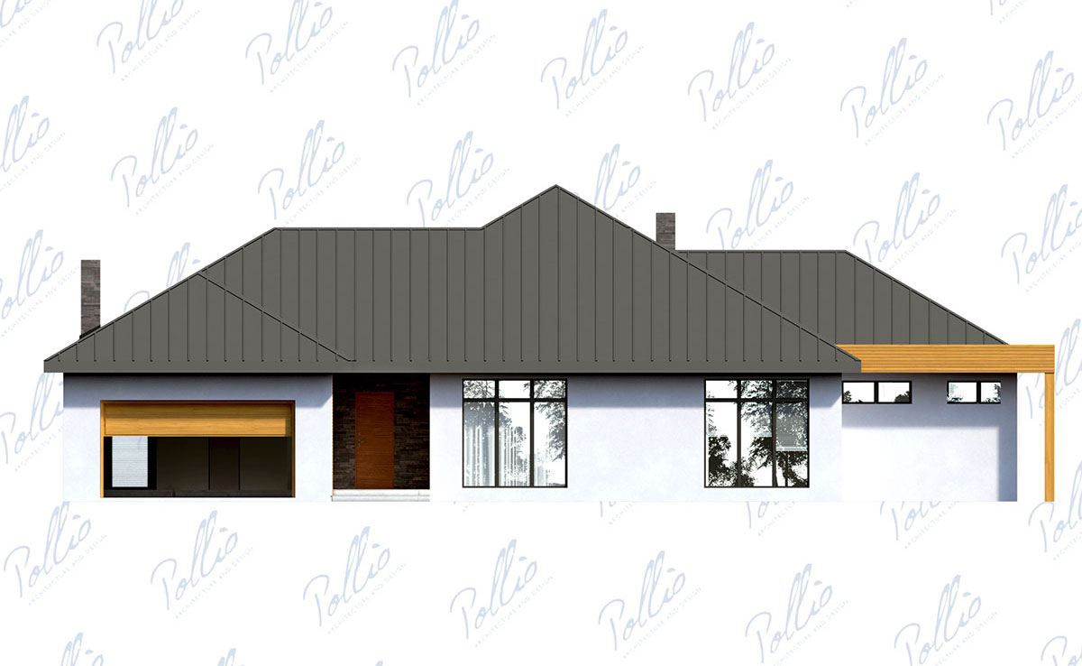Vienstāva mājas projekts 260 m²: 3 Guļamistabas, Darba istaba, 3 Vannasistabas, Atvērta virtuve, Garāža