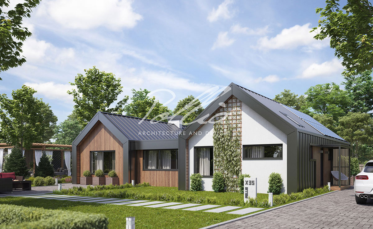 Mājas projekts ar mansardu 132 m²: 3 Guļamistabas, 2 Vannasistabas, Atvērta virtuve, bez Garāžas
