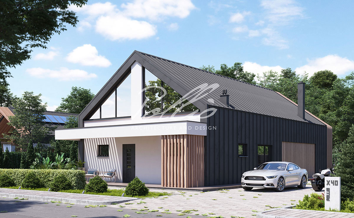 Mājas projekts ar mansardu 195 m²: 4 Guļamistabas, 2 Vannasistabas, Atvērta virtuve, bez Garāžas