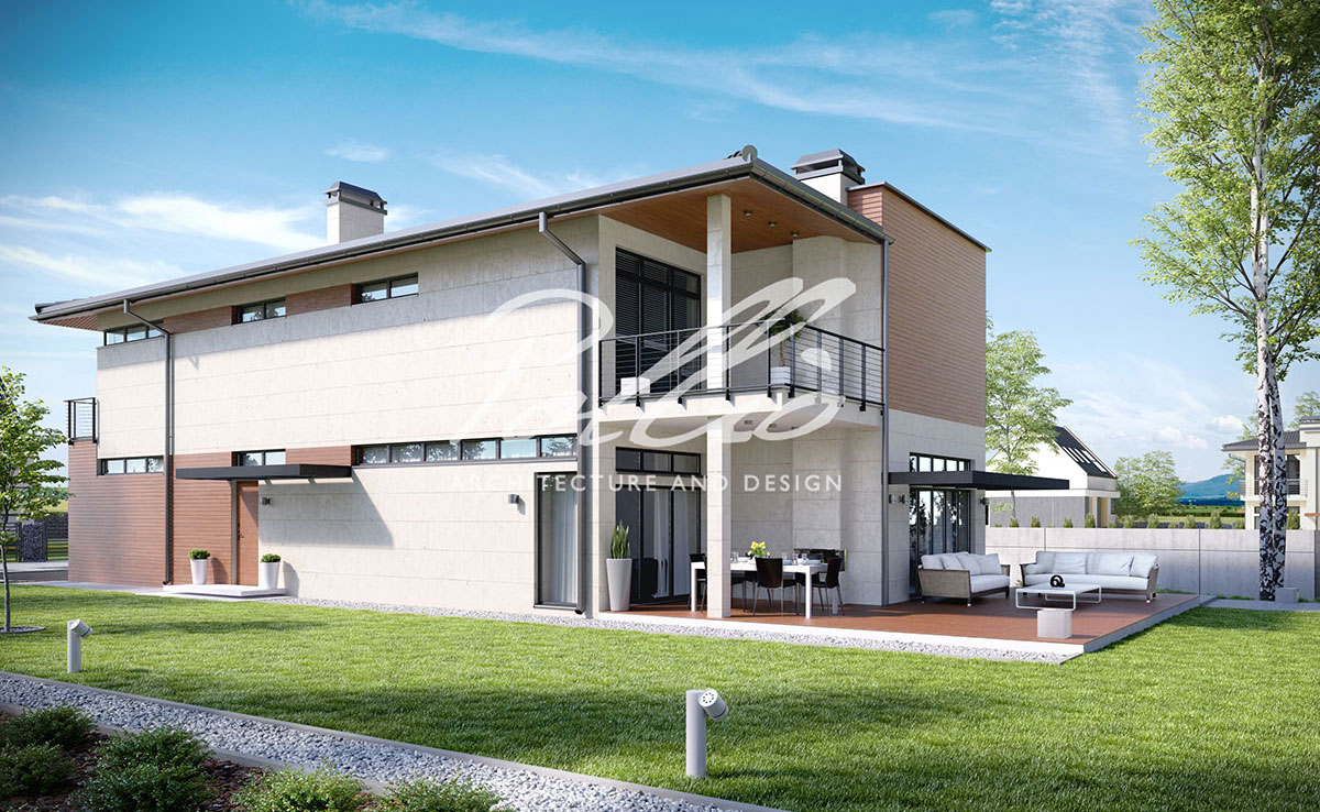 Divstāvu mājas projekts 194 m²: 3 Guļamistabas, Darba istaba, 3 Vannasistabas, bez Garāžas