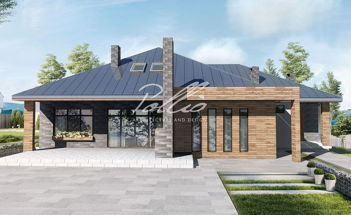Vienstāva mājas projekts 187 m²: 4 Guļamistabas, 3 Vannasistabas, Atvērta virtuve, Garāža