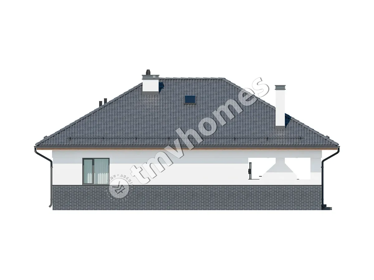 Vienstāva mājas projekts 100 m²: 2 Guļamistabas, 1 Vannasistabas, Atvērta virtuve, bez Garāžas