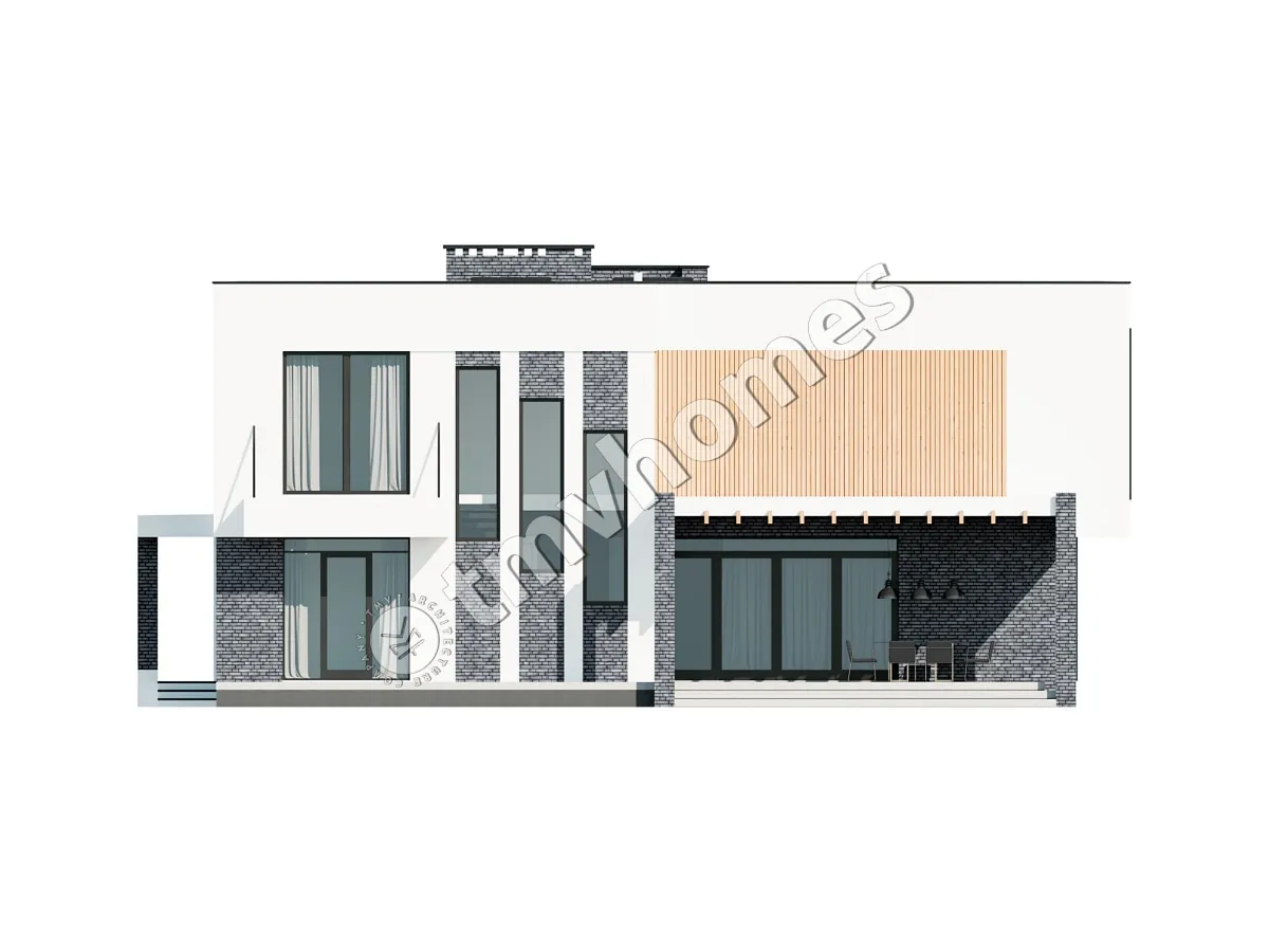 Divstāvu mājas projekts 330 m²: 4 Guļamistabas, Darba istaba, 3 Vannasistabas, Atvērta virtuve, Garāža