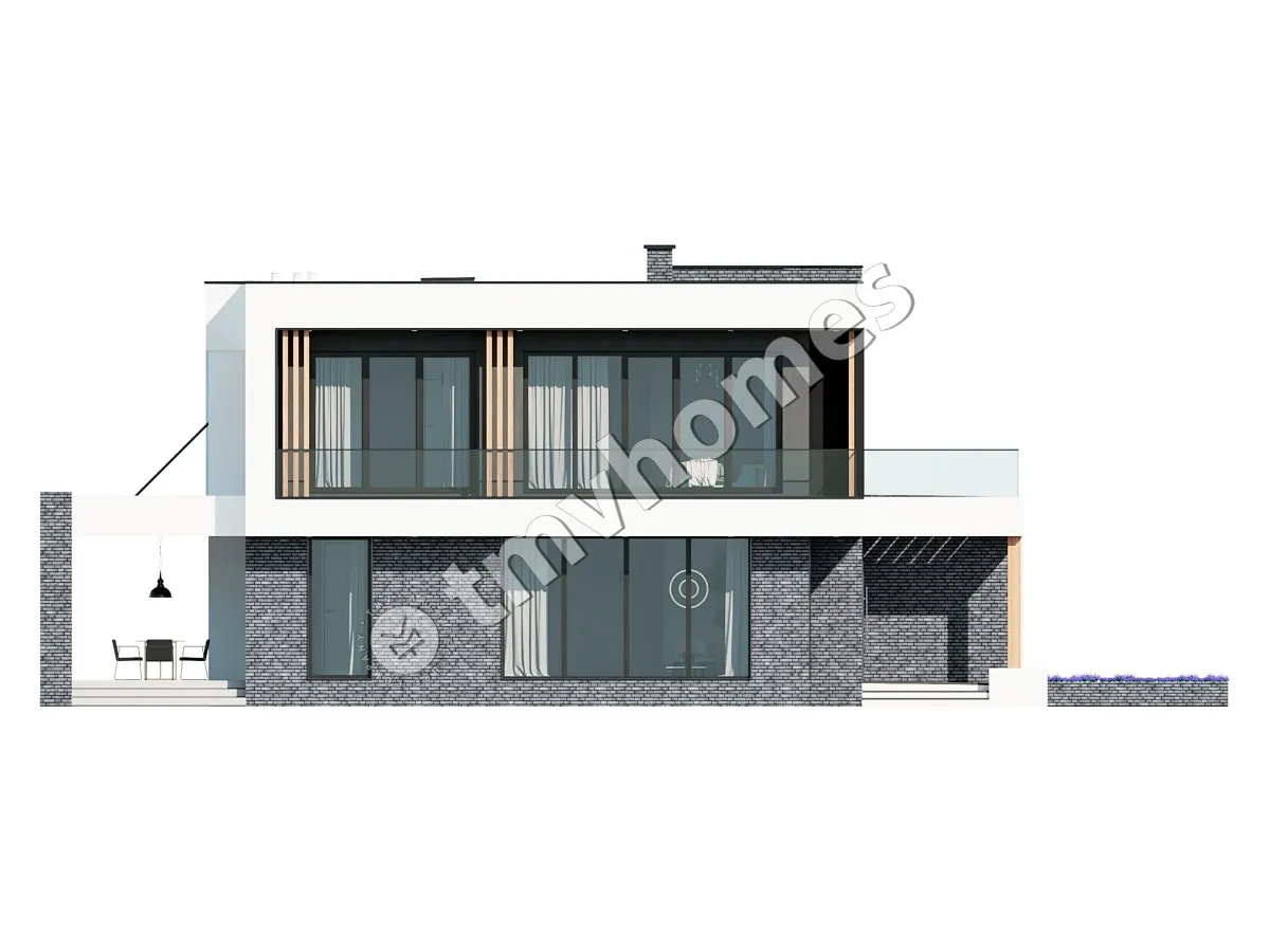 Divstāvu mājas projekts 330 m²: 4 Guļamistabas, Darba istaba, 3 Vannasistabas, Atvērta virtuve, Garāža