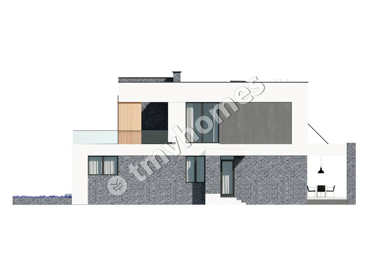 Divstāvu mājas projekts 330 m²: 4 Guļamistabas, Darba istaba, 3 Vannasistabas, Atvērta virtuve, Garāža