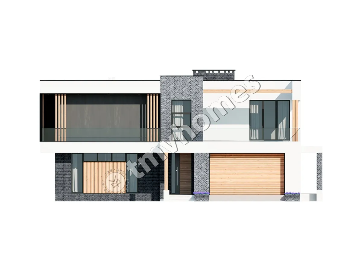Divstāvu mājas projekts 330 m²: 4 Guļamistabas, Darba istaba, 3 Vannasistabas, Atvērta virtuve, Garāža
