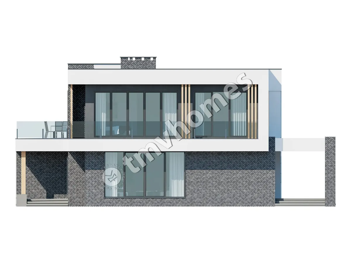 Divstāvu mājas projekts 329 m²: 5 Guļamistabas, 3 Vannasistabas, Atvērta virtuve, bez Garāžas