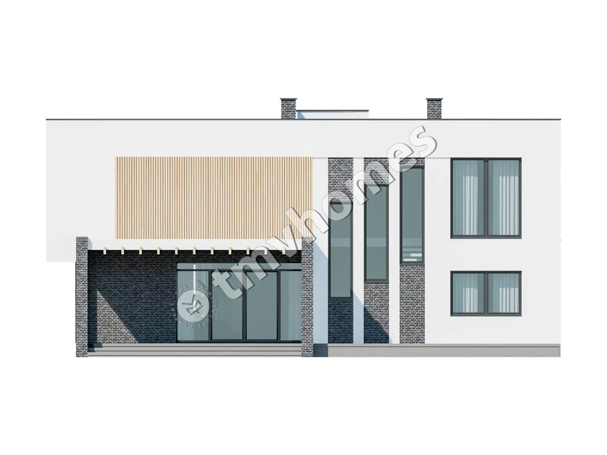 Divstāvu mājas projekts 329 m²: 5 Guļamistabas, 3 Vannasistabas, Atvērta virtuve, bez Garāžas