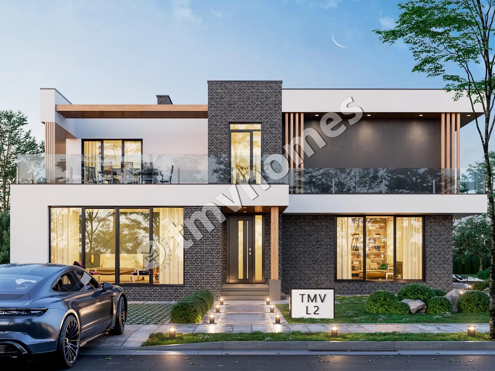 Divstāvu mājas projekts 329 m²: 5 Guļamistabas, 3 Vannasistabas, Atvērta virtuve, bez Garāžas