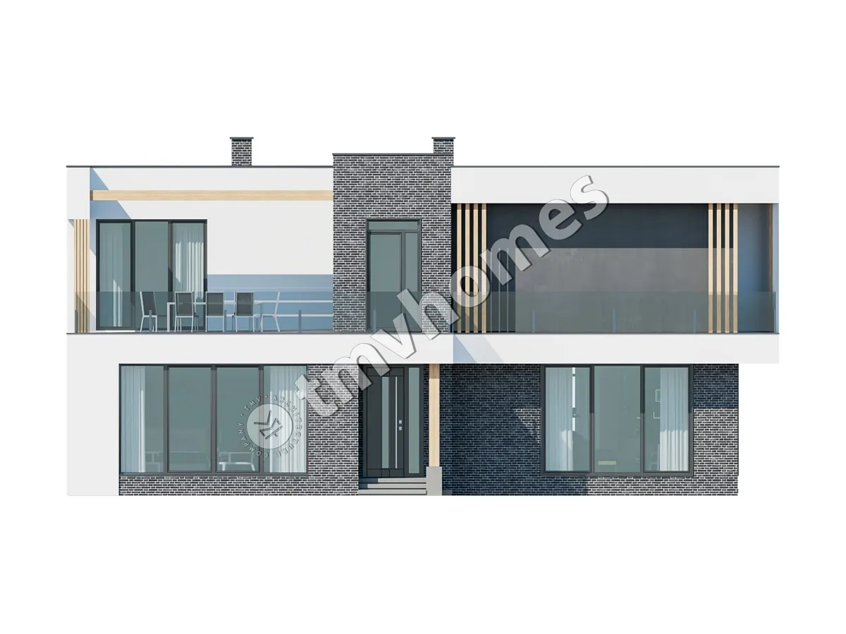 Divstāvu mājas projekts 329 m²: 5 Guļamistabas, 3 Vannasistabas, Atvērta virtuve, bez Garāžas