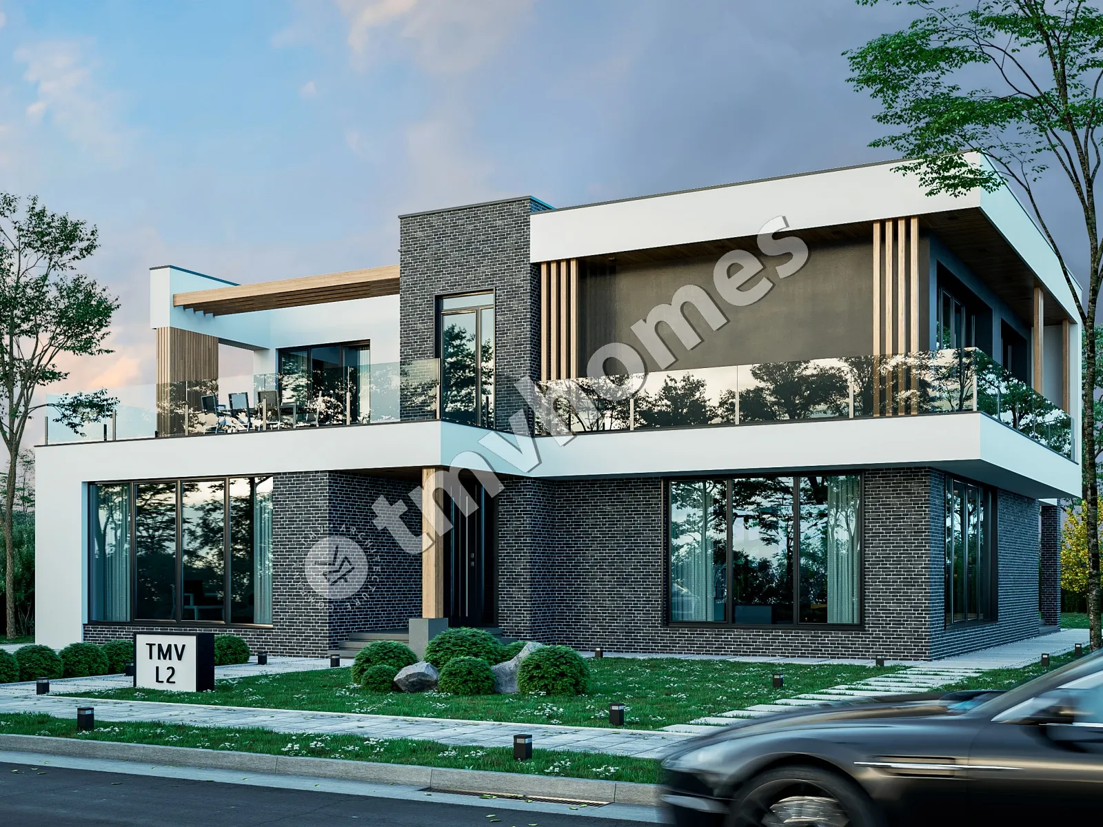 Divstāvu mājas projekts 329 m²: 5 Guļamistabas, 3 Vannasistabas, Atvērta virtuve, bez Garāžas