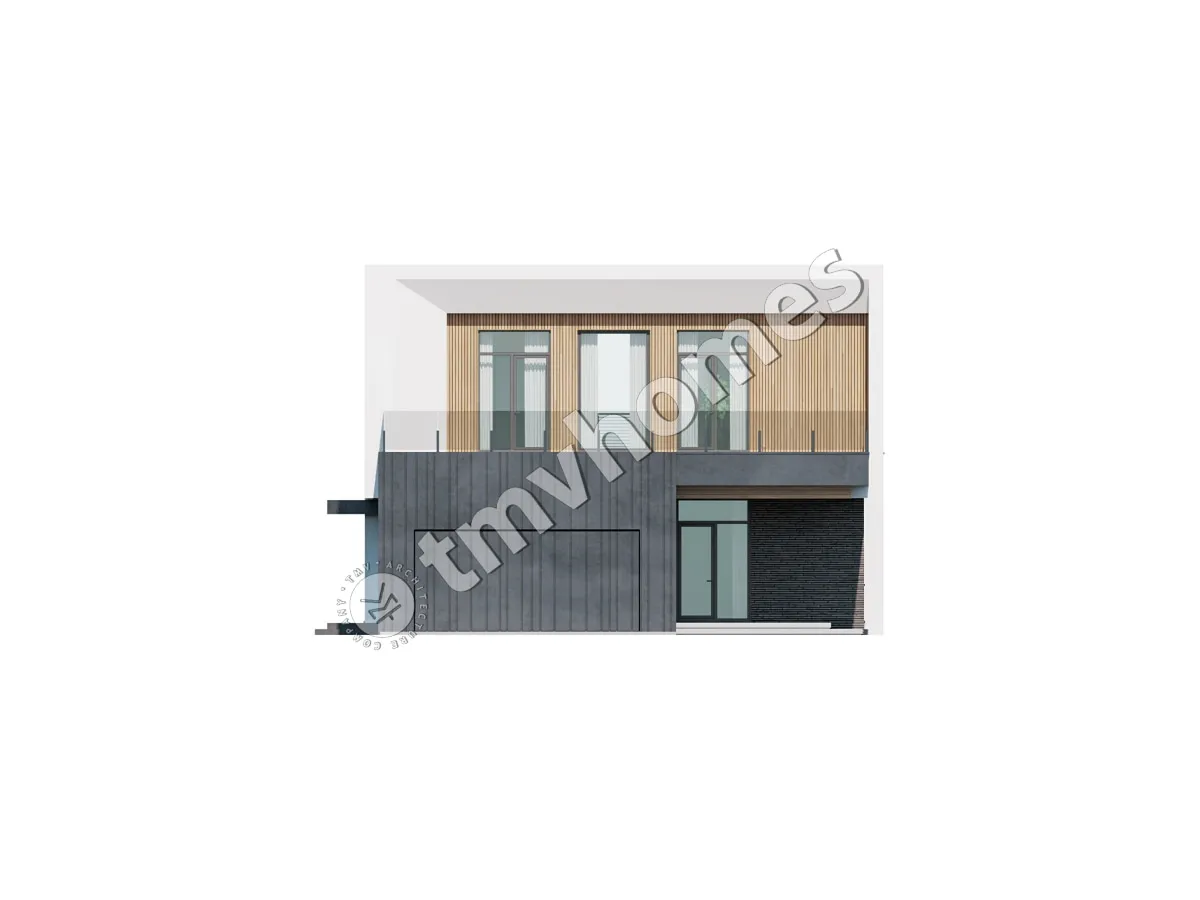 Divstāvu mājas projekts 415 m²: 3 Guļamistabas, Darba istaba, 4 Vannasistabas, Atvērta virtuve, Garāža