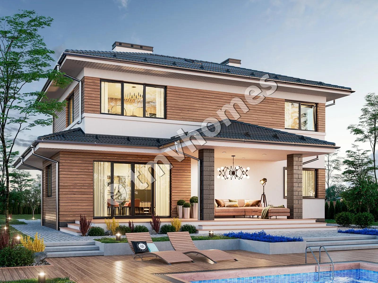 Divstāvu mājas projekts 185 m²: 3 Guļamistabas, 3 Vannasistabas, bez Garāžas