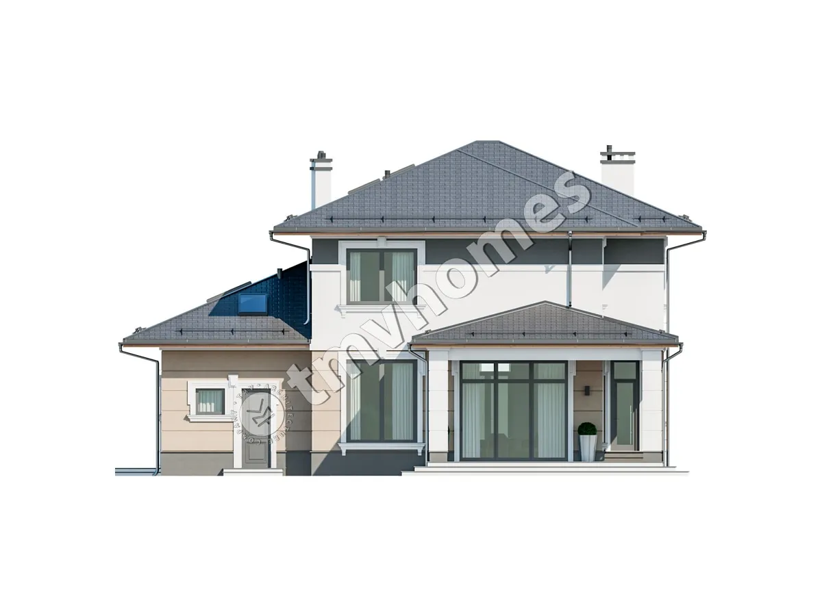 Divstāvu mājas projekts 332 m²: 3 Guļamistabas, 3 Vannasistabas, Atvērta virtuve, Garāža