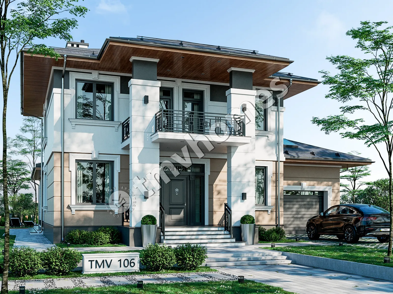 Divstāvu mājas projekts 332 m²: 3 Guļamistabas, 3 Vannasistabas, Atvērta virtuve, Garāža