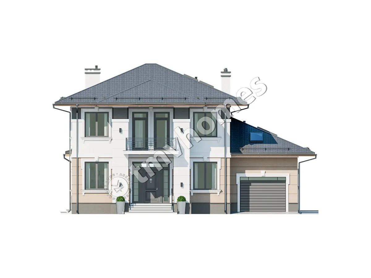 Divstāvu mājas projekts 332 m²: 3 Guļamistabas, 3 Vannasistabas, Atvērta virtuve, Garāža