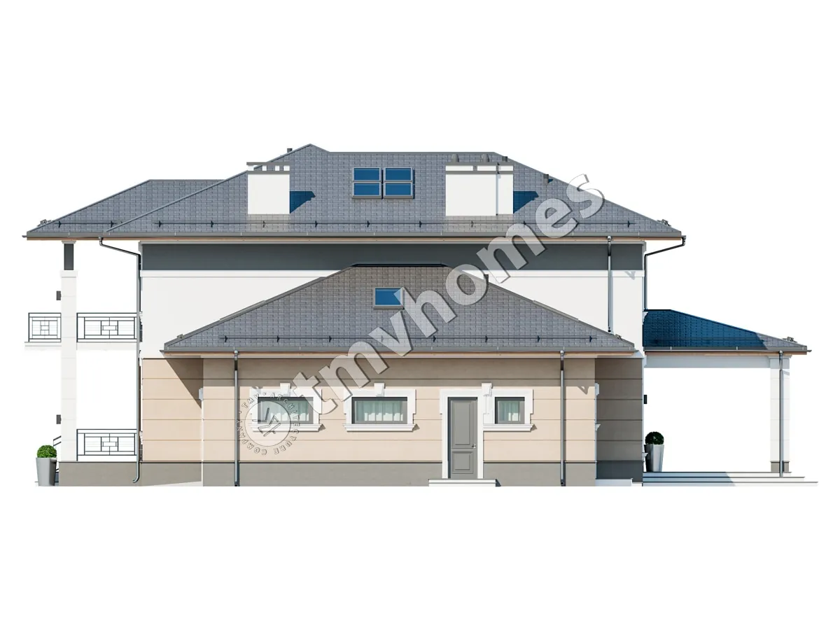 Divstāvu mājas projekts 332 m²: 3 Guļamistabas, 3 Vannasistabas, Atvērta virtuve, Garāža