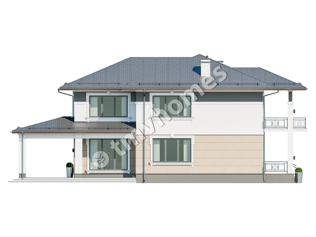 Divstāvu mājas projekts 332 m²: 3 Guļamistabas, 3 Vannasistabas, Atvērta virtuve, Garāža