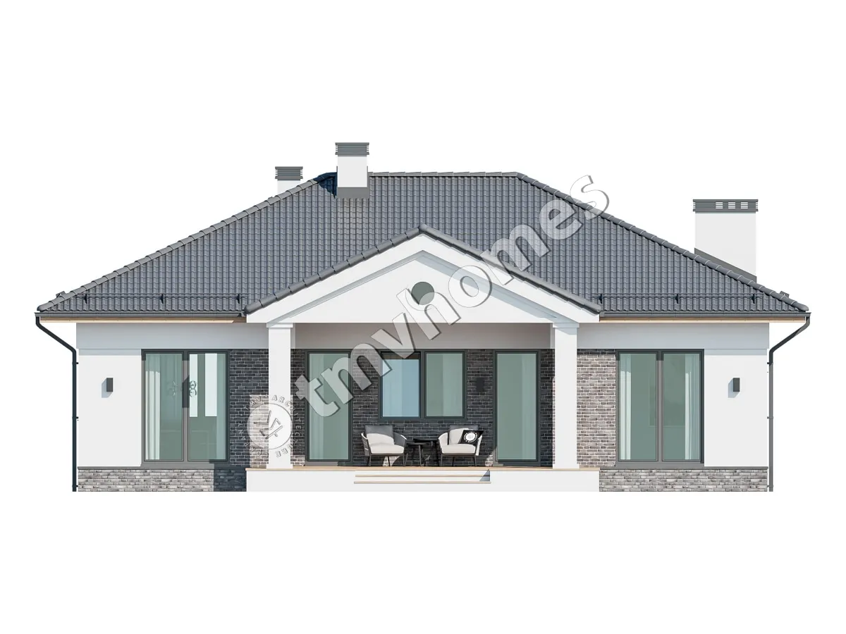 Vienstāva mājas projekts 111 m²: 3 Guļamistabas, 2 Vannasistabas, Atvērta virtuve, bez Garāžas