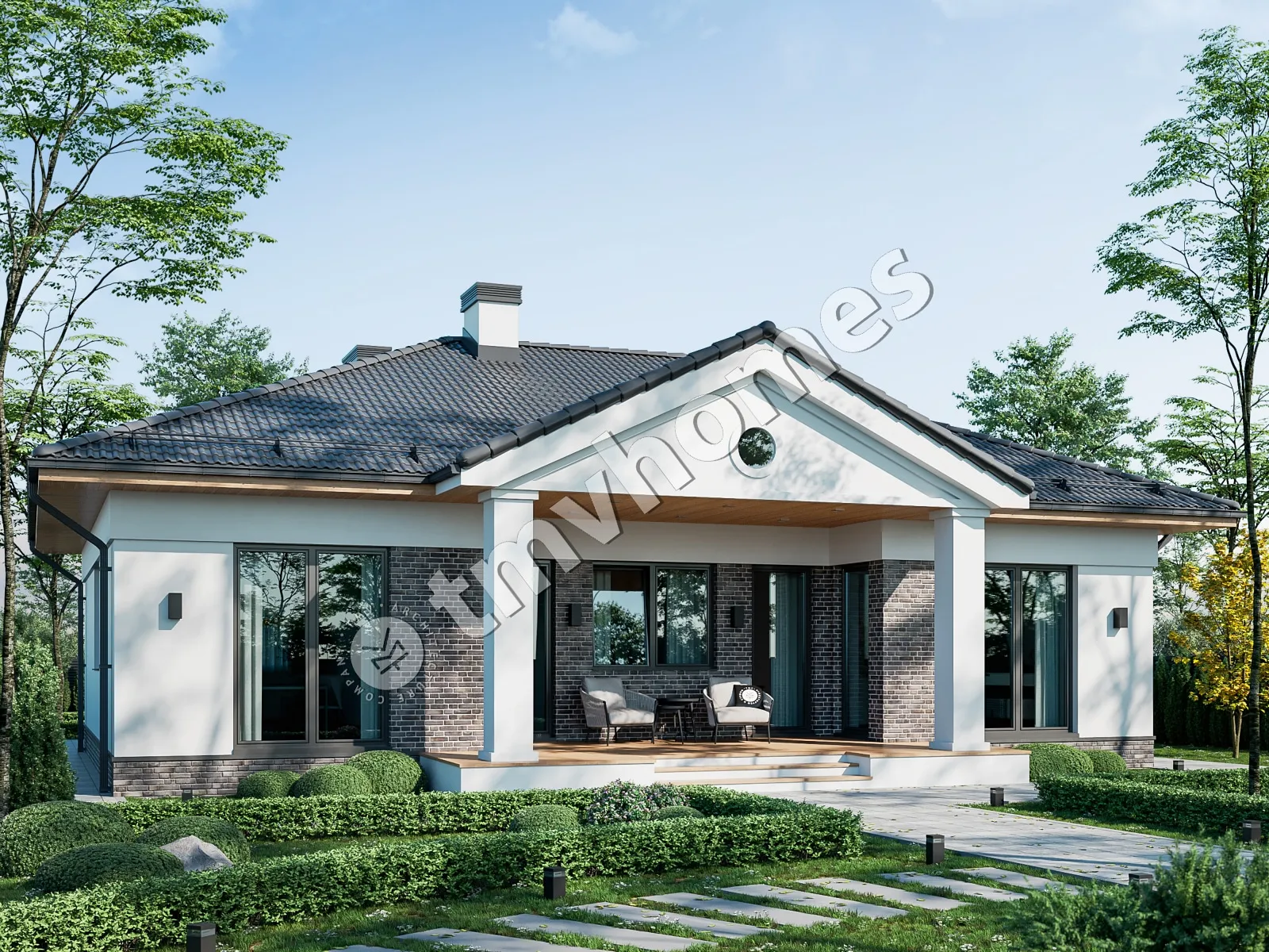 Vienstāva mājas projekts 111 m²: 3 Guļamistabas, 2 Vannasistabas, Atvērta virtuve, bez Garāžas