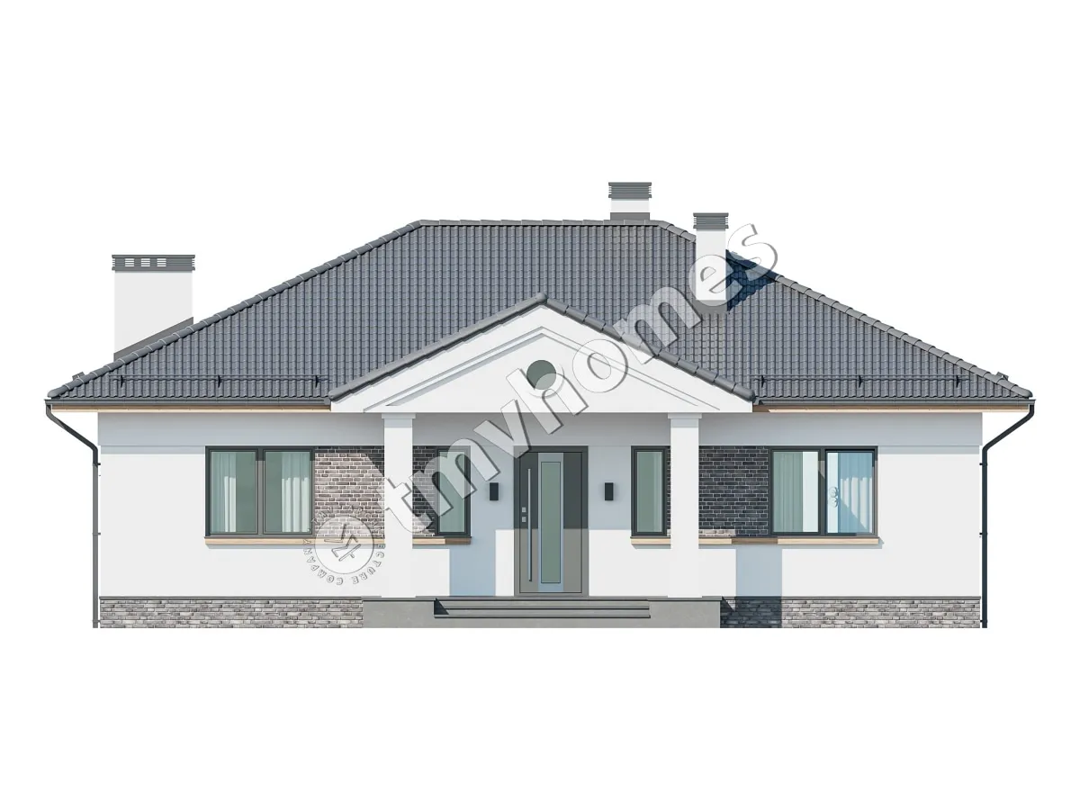 Vienstāva mājas projekts 111 m²: 3 Guļamistabas, 2 Vannasistabas, Atvērta virtuve, bez Garāžas