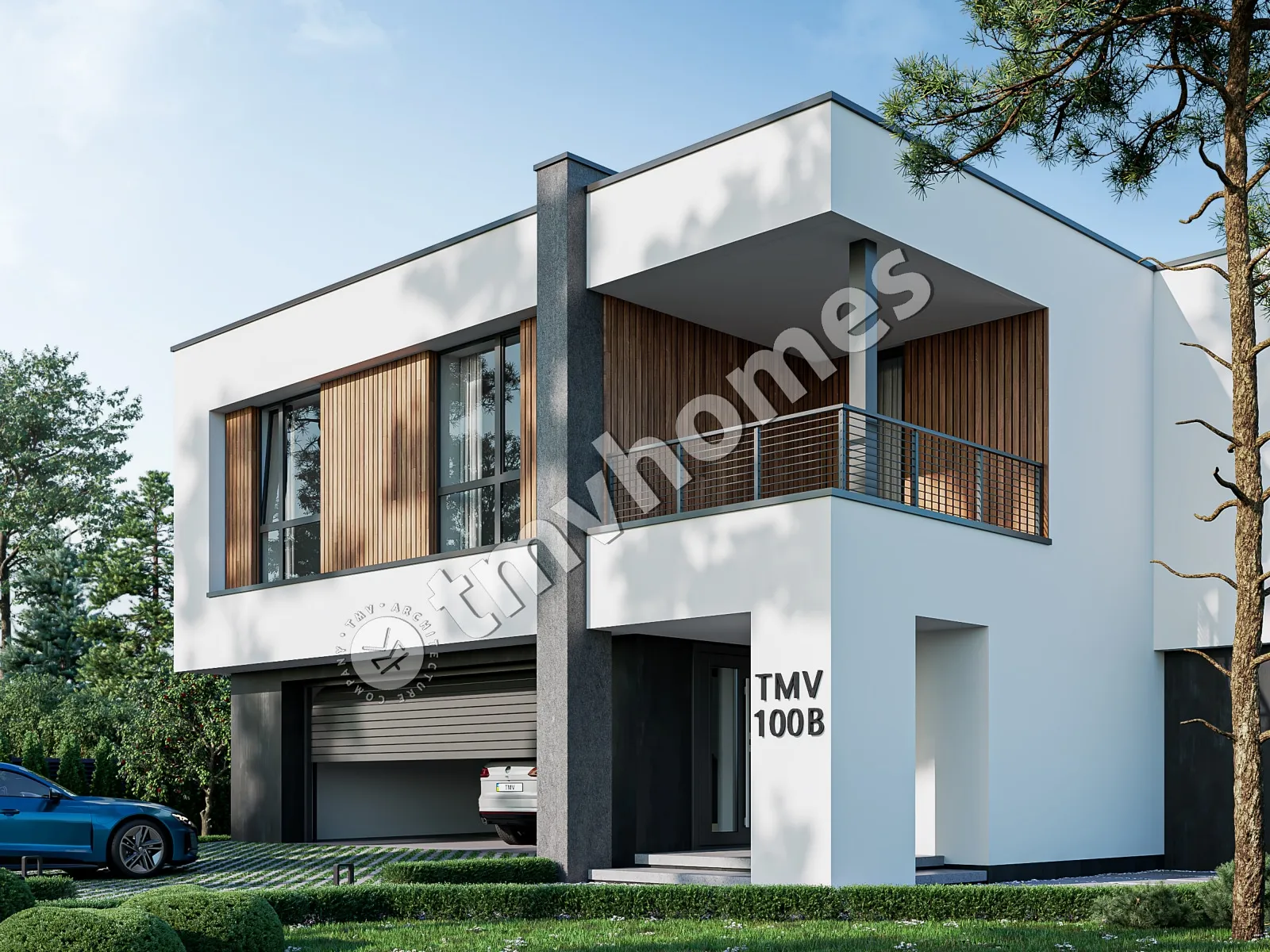 Divstāvu mājas projekts 337 m²: 4 Guļamistabas, Darba istaba, 3 Vannasistabas, Atvērta virtuve, Garāža